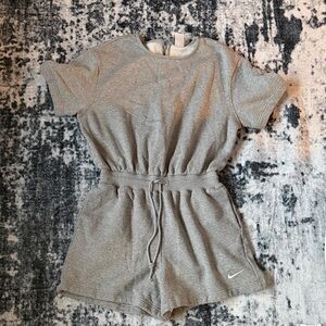 Nike Heather Gray Fleece-Line Short Romper with Drawstring | Sz L
